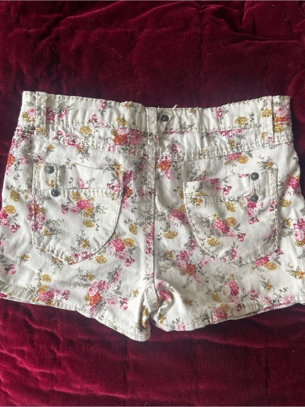 hippie laundry White Floral Kids Denim Shorts with Pink & Gold Flowers